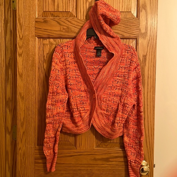 Lane Bryant Sweaters - Short shrug sweater. Orange, Pink, gold thread Long sleeves w/hood.  Plus size